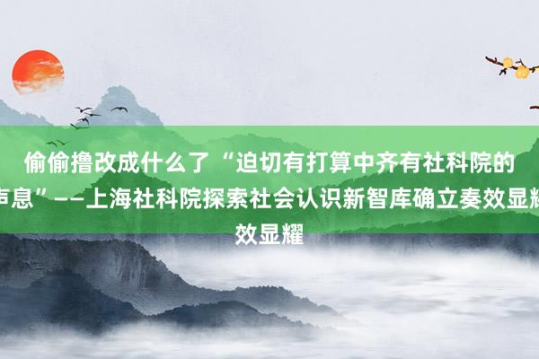 偷偷撸改成什么了 “迫切有打算中齐有社科院的声息”——上海社科院探索社会认识新智库确立奏效显耀